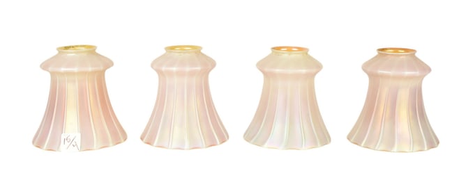 4 Quezal Signed Art Glass Shades, 5"h x 2 1/4"dia