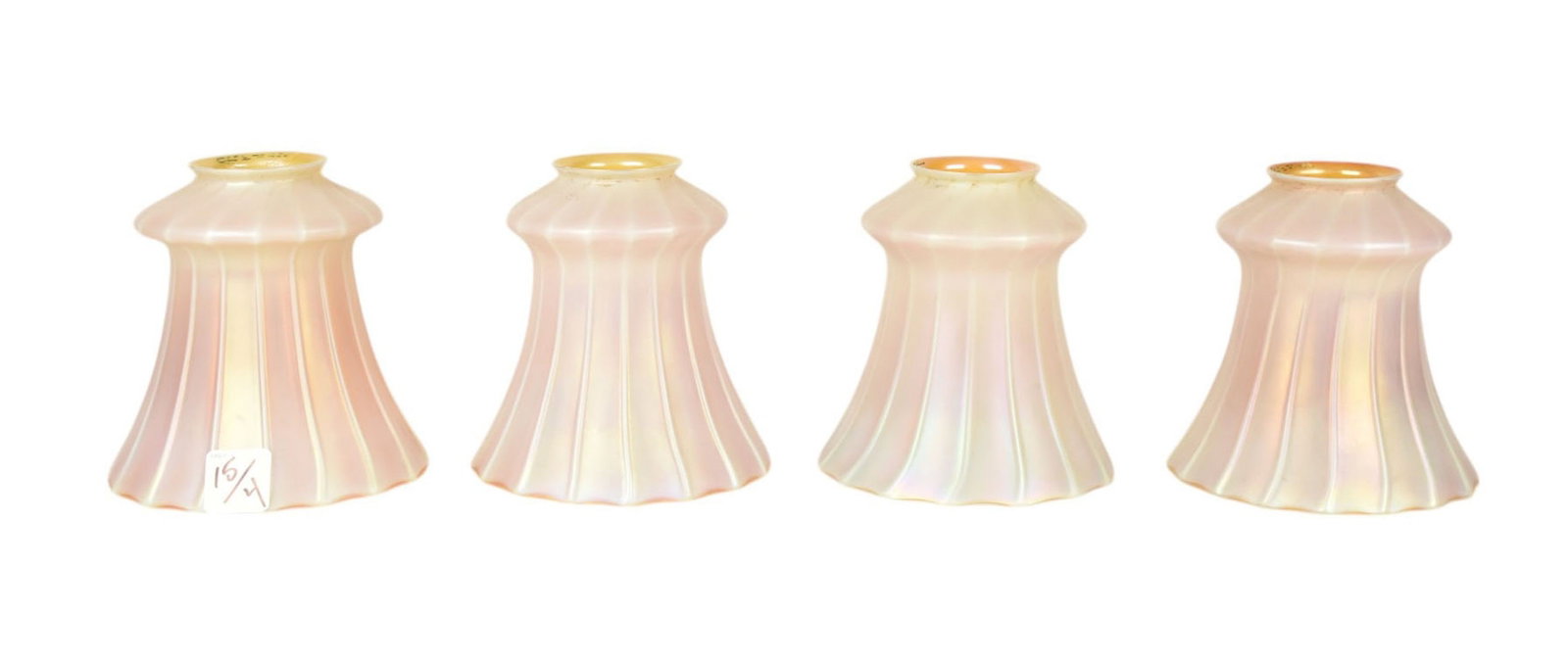 4 Quezal Signed Art Glass Shades, 5"h x 2 1/4"dia: 4 Quezal Signed Art Glass Shades, 5"h x 2 1/4"dia