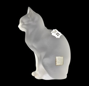 Lalique Crystal Seated Cat, 8"h, France