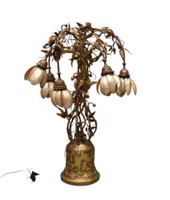 An Eccentric Foliate Branch Bell Lamp Assemblage, C. Early 20th Century - A highly unique lamp,
