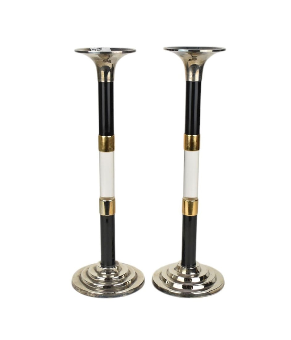 Pair Karl Springer Style Chrome & Lucite Candlesticks, 15"h (1 of 5)