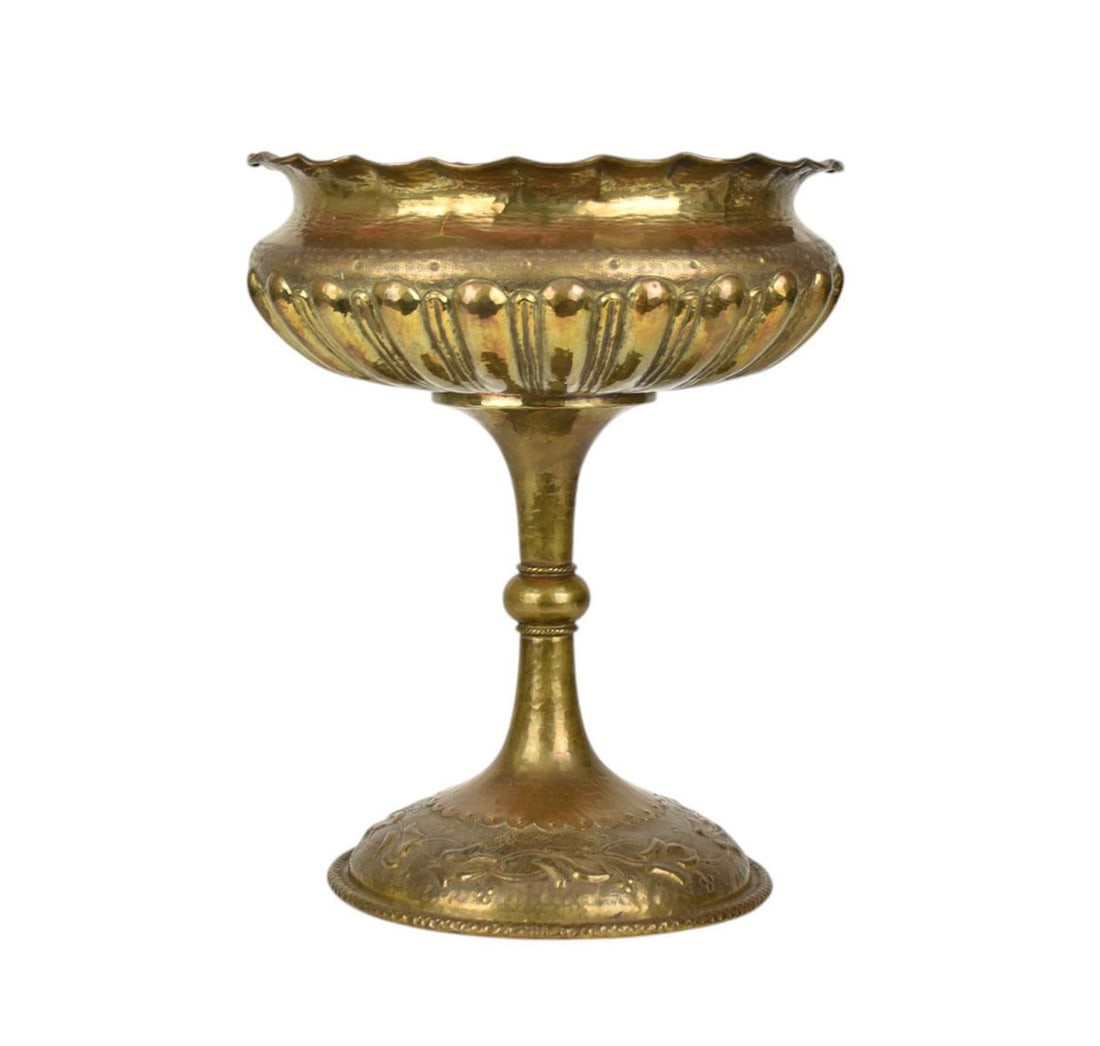 Italian Hammered Brass Urn or Centerpiece, E. Casagrande, C. 1930s - Attributed to Egidio (1 of 7)