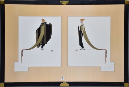 Erte (Russian - French, 1892 - 1990) Serigraph-Diptych. READY FOR THE BALL-1981.