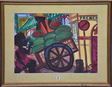 Sam Infiniti Hurwitch (20th C. New Orleans) Outsider Art.  New Orleans Watermelon Seller. "Half a