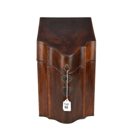 English Mahogany 19th c. Knife Box, Red Velvet Lined Interior, 16"h x 9"w x 12"d