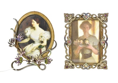 2 Jay Strongwater Enameled & Beaded Ornate Frames, 6"h x 5"w