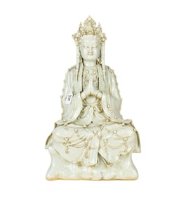 Chinese Celadon Porcelain Figure of Guanyin - A figure of the Bodhisattva Guanyin, with elaborate