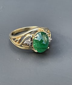 Russian Antique Ladies Ring - Gold Diamond and Emerald,  approx. 2.7 carats, stamped 56 and