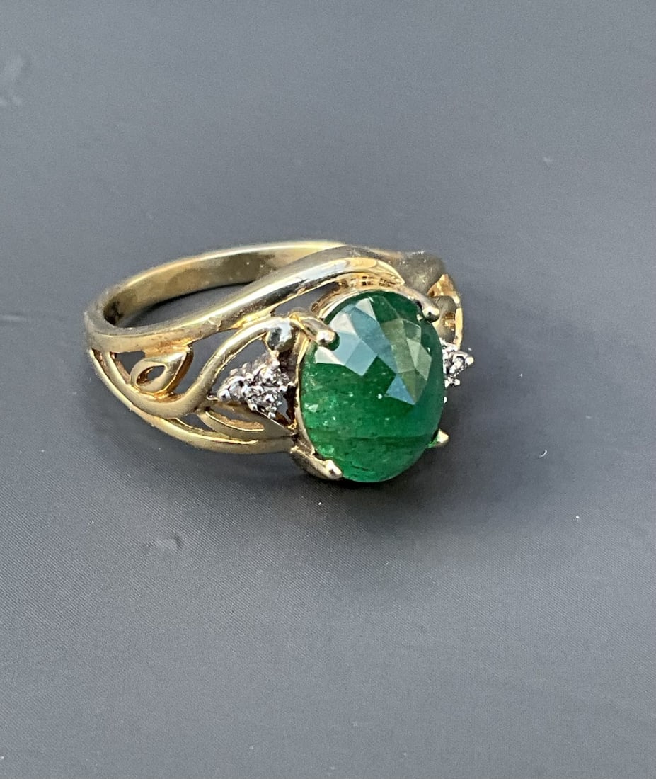 Russian Antique Ladies Ring - Gold Diamond and Emerald,  approx. 2.7 carats, stamped 56 and (1 of 7)