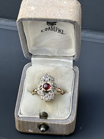 Russian gold diamond spinel ring - size 7.5