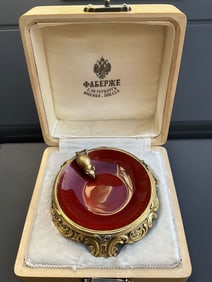 Antique Russian Empire 84 Silver enamel Diamond Miniature Dish - Open Salt with mounse. Antique