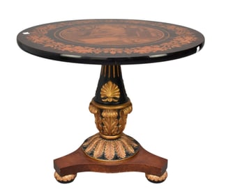 Elaborate Italian Marquetry Inlaid Gueridon Table, 20th c, Circular Inlaid with A Tondo with