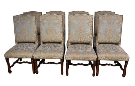8 Custom Made Louis XIV Style Dining Chairs, Os de Mouton, Italian, Early 20th C, Upholstered in