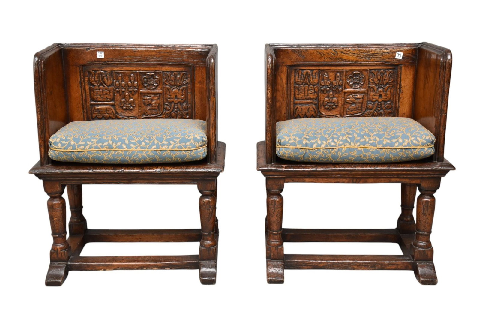 Pair of Jacobean Oak Carved Choir Chairs, 17th Century, carved sides, the back panel carved with (1 of 10)