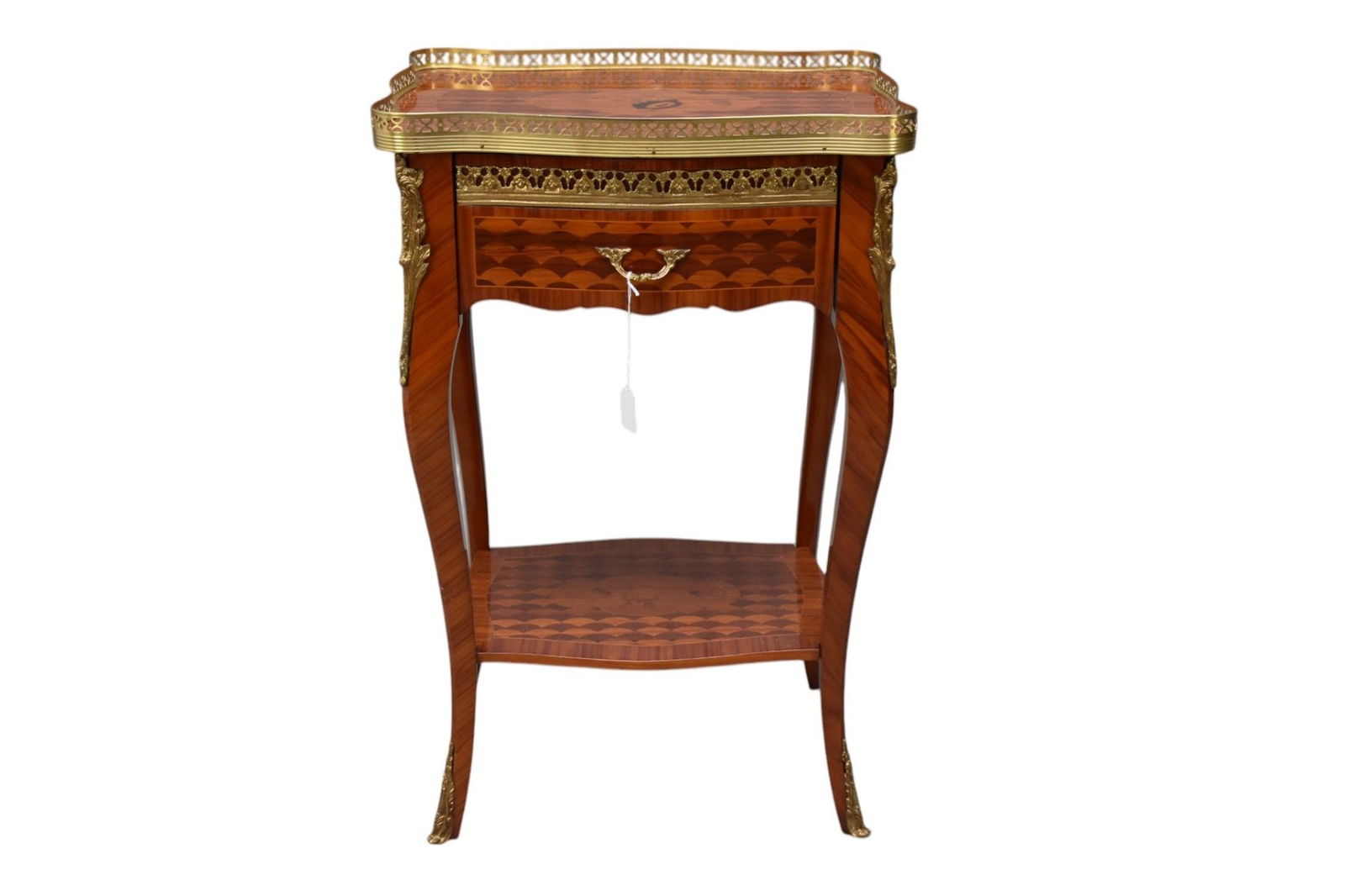 Fine Italian Reproduction Stand, Pierced Gallery, Drawer and Shaped Lower Shelf, 28"h x 18"w x 13 (1 of 7)