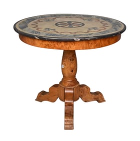 French Charles X Period Burl Walnut and Faux-Painted Center Table, Circa 1830,  Pd. $8700