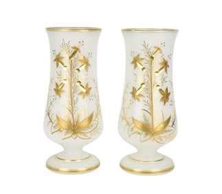Pair French Opaline 19th c. Vases, 12"h