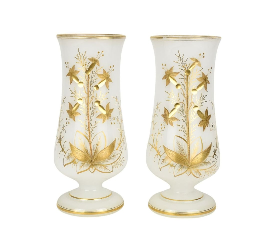 Pair French Opaline 19th c. Vases, 12"h (1 of 6)
