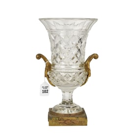 French 19th c. Bronze & Crystal Urn, 12"h