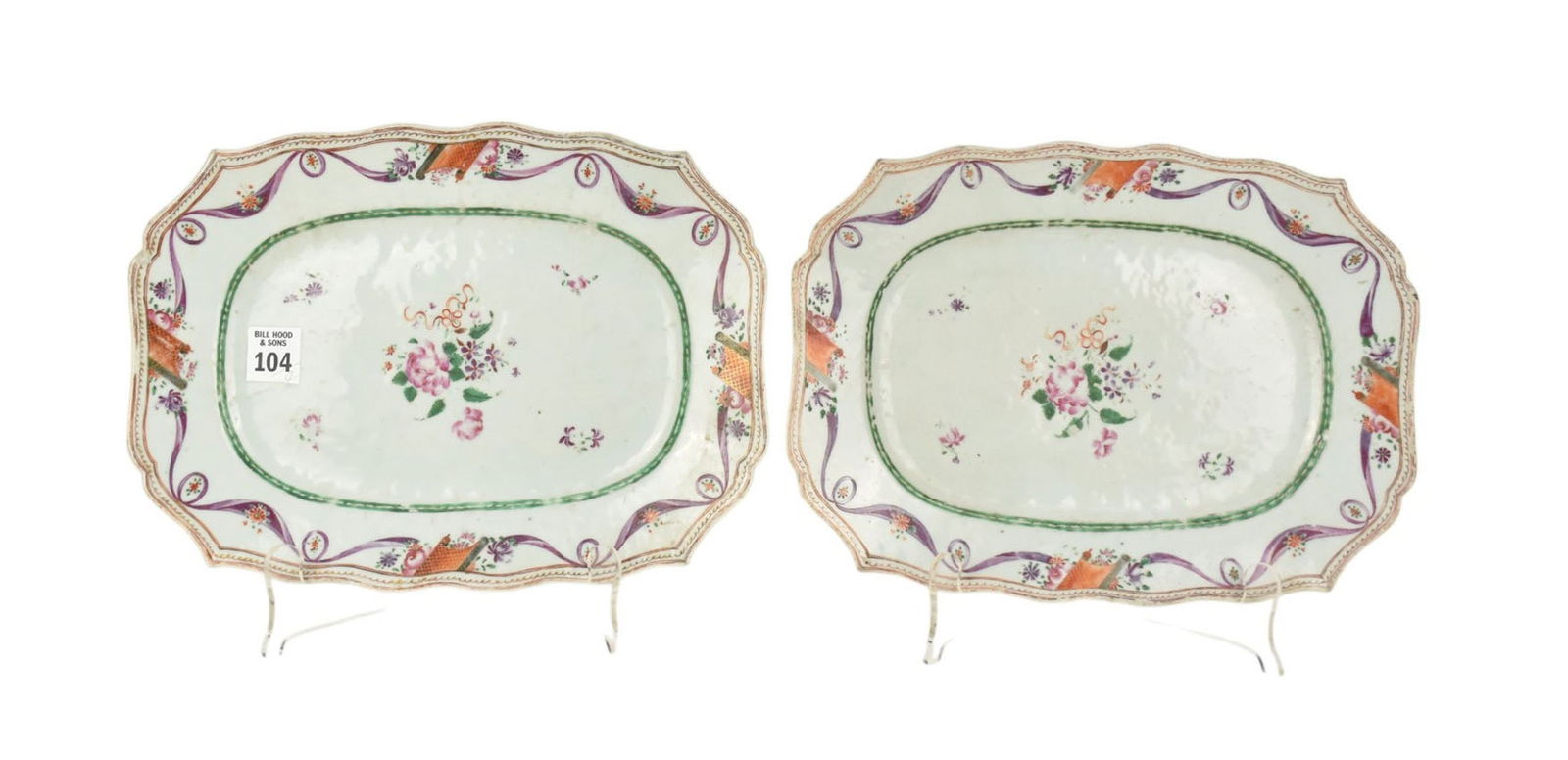 Pair Chinese Export Platters, 19th c. 12"L (1 of 6)