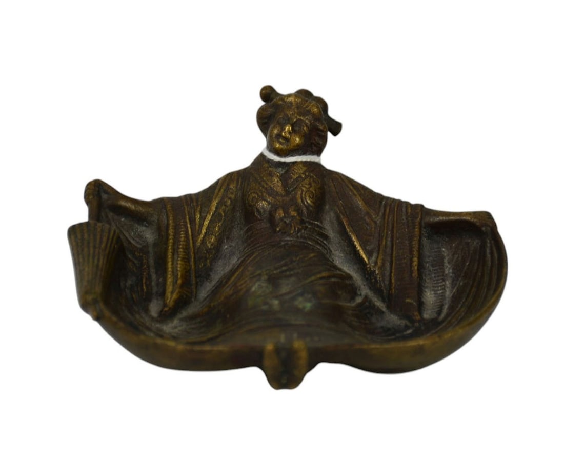 Antique Naughty Bronze Geisha Pin Tray "The Yellow Peril" - A patinated bronze novelty risqué pin (1 of 6)