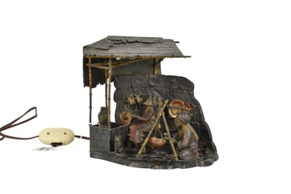 After Bergman Austrian Cold-Painted Bronze Orientalist Group Lamp - C. 1900. An Austrian