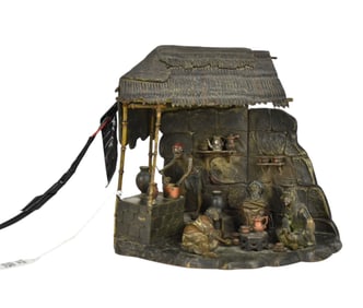 After Bergman Austrian Cold-Painted Bronze Orientalist Group Lamp - C. 1900. An Austrian