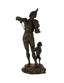 Alfred Barye (French, 1839-1895) 19th Century Bronze Sculpture - "The Musical Clown & His Poodle" -