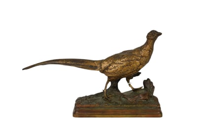 Alfred Dubucand (French, 1828-1894) Bronze Pheasant - A patinated bronze figure of a pheasant on a