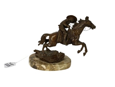 Carl Kauba (Austrian, 1865-1922) Bronze Cowboy on Horse - A patinated bronze sculpture of a cowboy