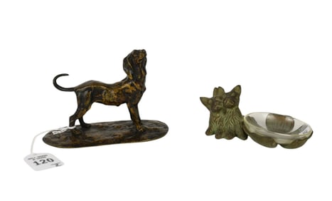 Alfred Barye (French, 1839-1895) Bronze Dog & Trinket Dish - An antique patinated bronze figure of a