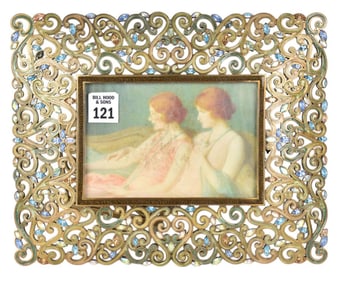 Jay Strongwater Large Frame, On Verso For Luisa with Signature 2002, Scrolling Enamel Frame with