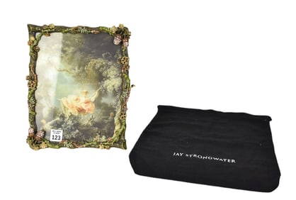 Jay Strongwater Large Frame, Verso Jeweled Scrolled Easel with Cut Out Cartouche Design, Front