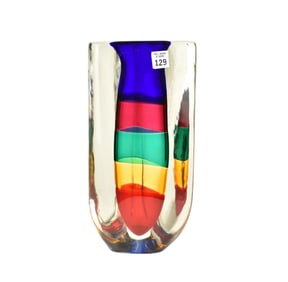 FULVIO BIANCONI Signed Venini Murano Glass "Fasce Sommerso" Vase - Italian. C. 1996. A large