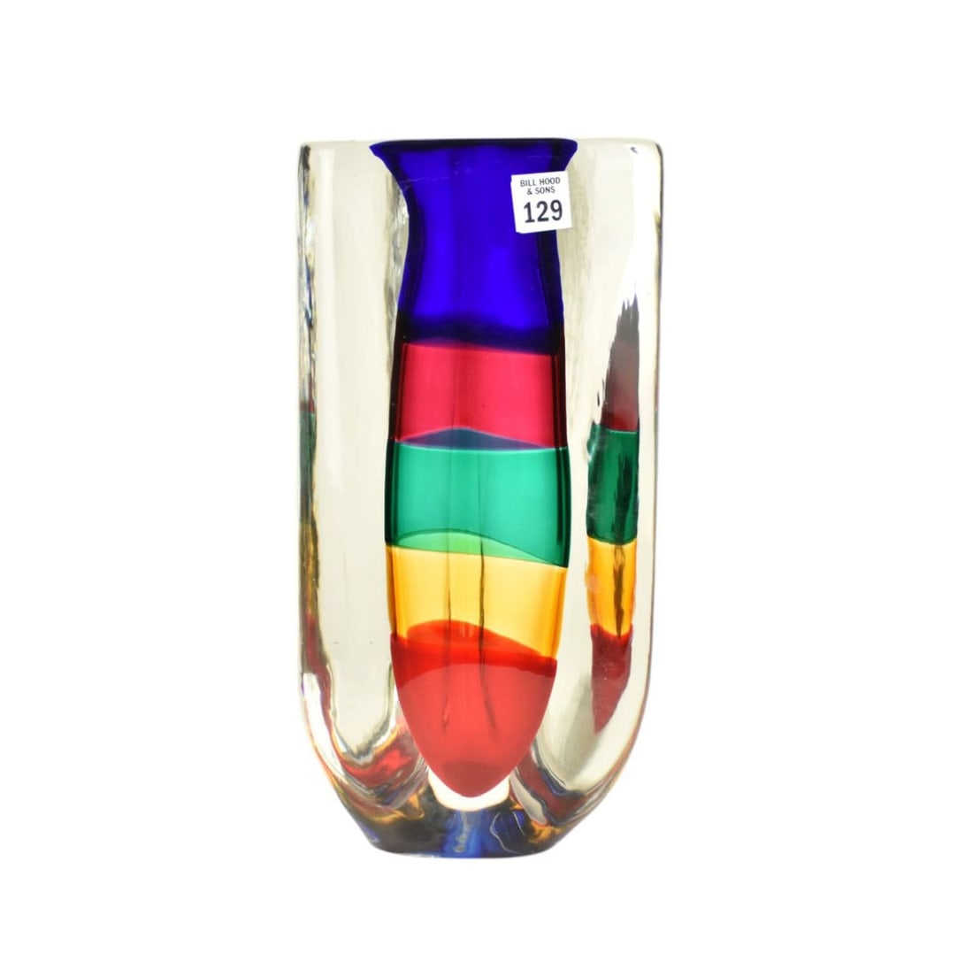 FULVIO BIANCONI Signed Venini Murano Glass "Fasce Sommerso" Vase - Italian. C. 1996. A large (1 of 8)