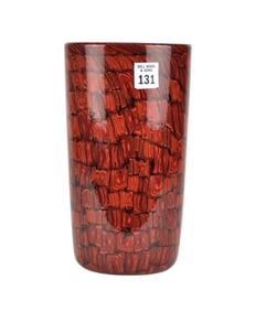 FRANCESCO RAGAZZI Murano Glass Carnelian & Black Vase - Italian. C. 1980s. A Post-Modern hand-blown