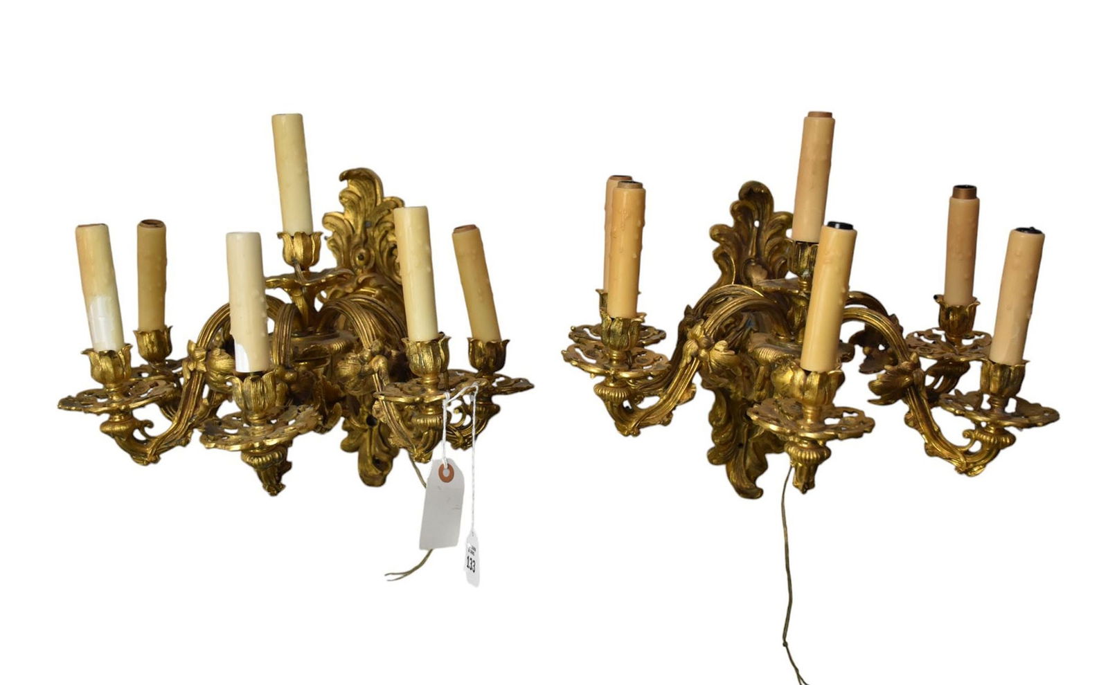 Pair of French Gilt Bronze Six-Light Wall Sconces, H. 16?? x W. 15 (1 of 4)