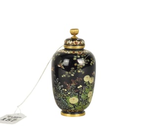Meiji Period Japanese Miniature Cloisonne Jar, Kyoto Shibata - C. late 19th century. A small