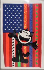 Ronnie Cutrone (American 1948-2013 ) DAYGLOW - 1988. Acrylic painting on Fabric -American flag Felix