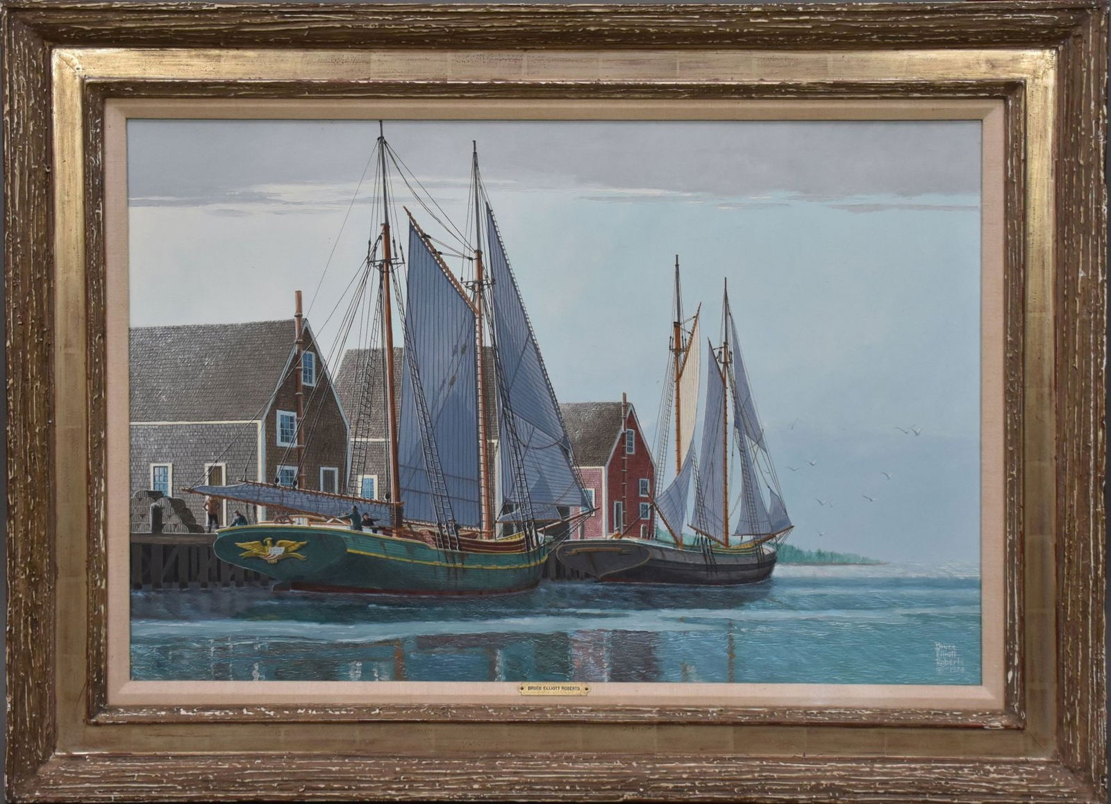 Bruce Elliott Roberts (AMERICAN, 1918–1993) oil on canvas, The Market Schooners of Mackeral Cay (1 of 9)