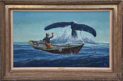 Bruce Elliott Roberts (AMERICAN, 1918–1993) Oil on Canvas, Lobtailing! - 1974. Oil on canvas.