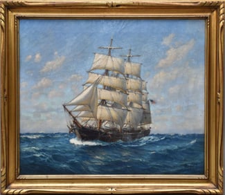 Hely Smith (UK 1862 - 1941) Oil on canvas US clipper Ship Painting  25 x 30