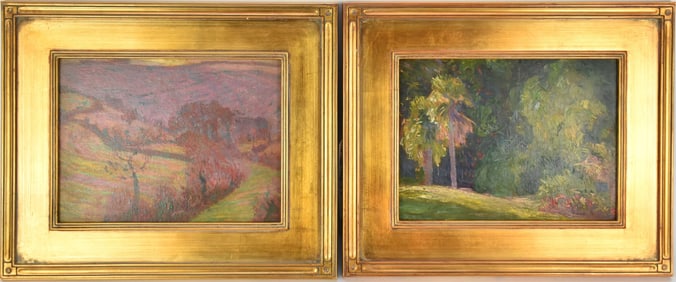2 Landscapes:  Attributed to: Fernand L. Guey (France, 1877-1964) oil on artist board, mountainous