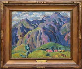Attributed to: Marsden Hartley (AMERICAN 1877–1943)  Purple Mountains Cash mines Entry los