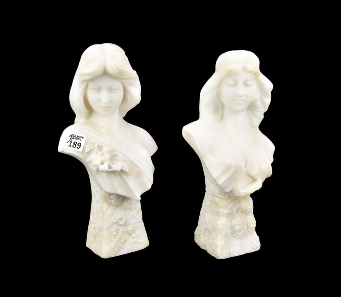 Pair White Alabaster Female Busts, 13"h (1 of 8)