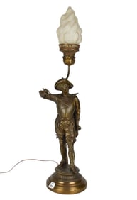 Antique French Bronzed Spelter Figural Lamp, Depicting a Cavalier - C. Late 19th century. A