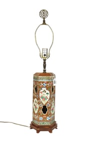 Chinese Porcelain Wig Stand Converted to Lamp, 27"h to top of lamp