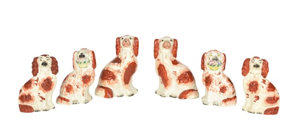 3 Pairs of Vintage Seated Staffordshire Dogs, 7 1/2"h, 8"h and 10"h