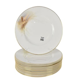12 Royal Worcester England Dinner Plates, Each with Different Bird, 10 1/2"dia (slight wear/rubbing