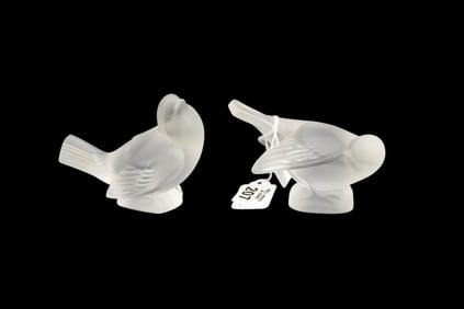 2 Lalique France Crystal Birds, 3 1/2"h